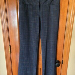 Express Women's Editor Plaid Dark Blue, Flare Pant, Size 2R